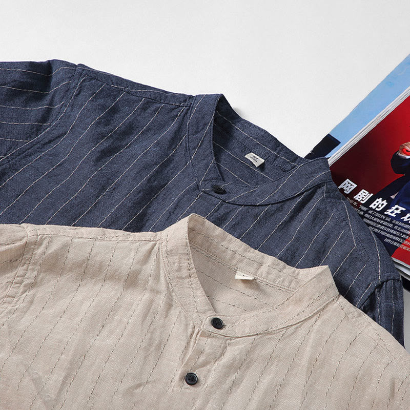 Buddha Stonesデイリータンスーツ メンズ ストライプ柄 コットンリネン 長袖シャツ - image 13