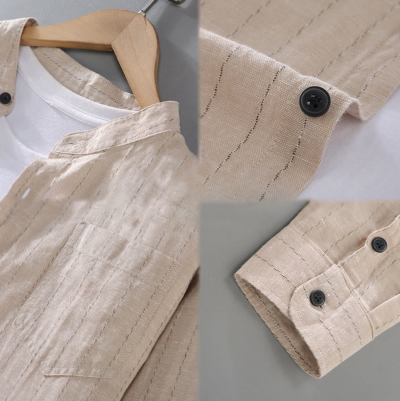 Buddha Stonesデイリータンスーツ メンズ ストライプ柄 コットンリネン 長袖シャツ - image 10