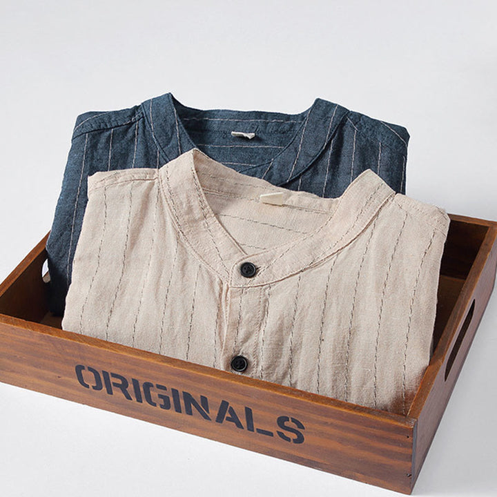 Buddha Stonesデイリータンスーツ メンズ ストライプ柄 コットンリネン 長袖シャツ - image 12