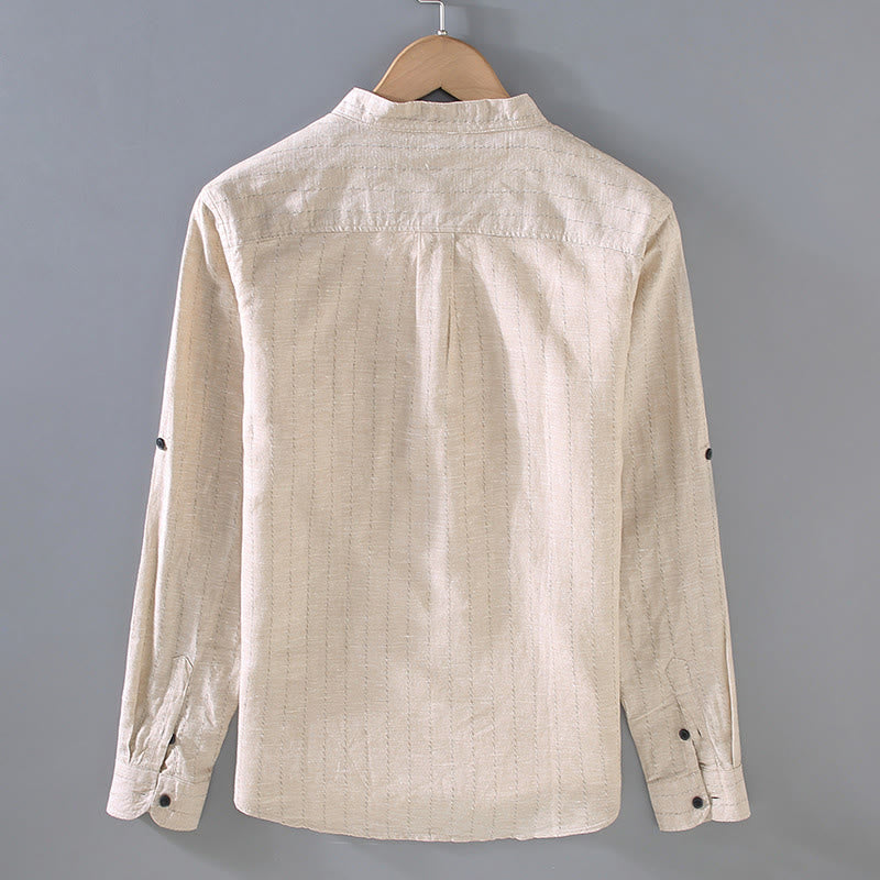 Buddha Stonesデイリータンスーツ メンズ ストライプ柄 コットンリネン 長袖シャツ - image 3