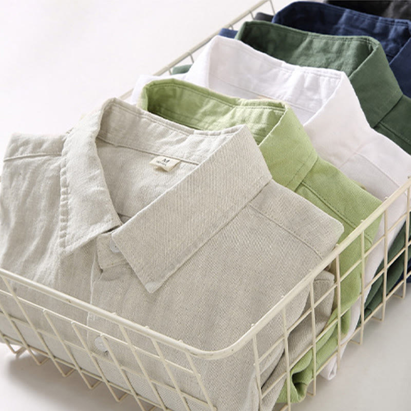 Buddha Stones春 メンズ カジュアル 純色 リネン 長袖 シャツ ポケット付き - image 15