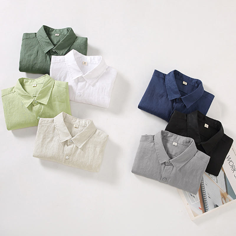 Buddha Stones春 メンズ カジュアル 純色 リネン 長袖 シャツ ポケット付き - image 13