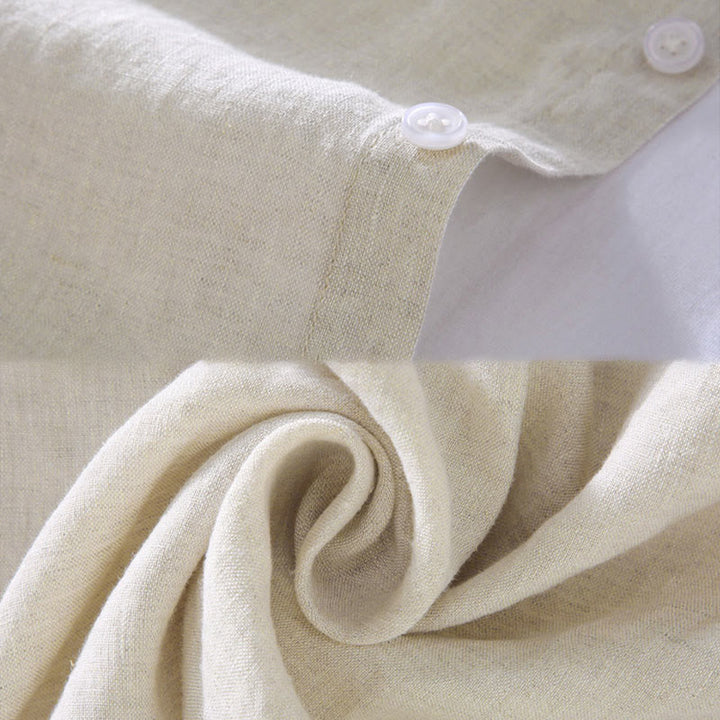 Buddha Stones春 メンズ カジュアル 純色 リネン 長袖 シャツ ポケット付き - image 5