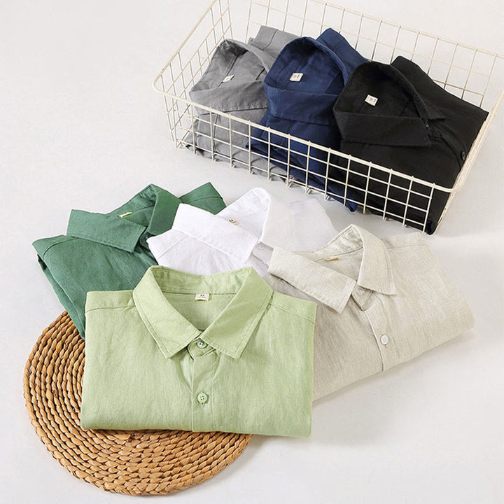 Buddha Stones春 メンズ カジュアル 純色 リネン 長袖 シャツ ポケット付き - image 14