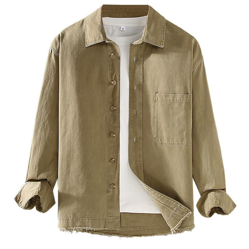 Buddha Stonesメンズ 純色 タッセル裾デザイン コットン 長袖シャツ ポケット付き - image 7