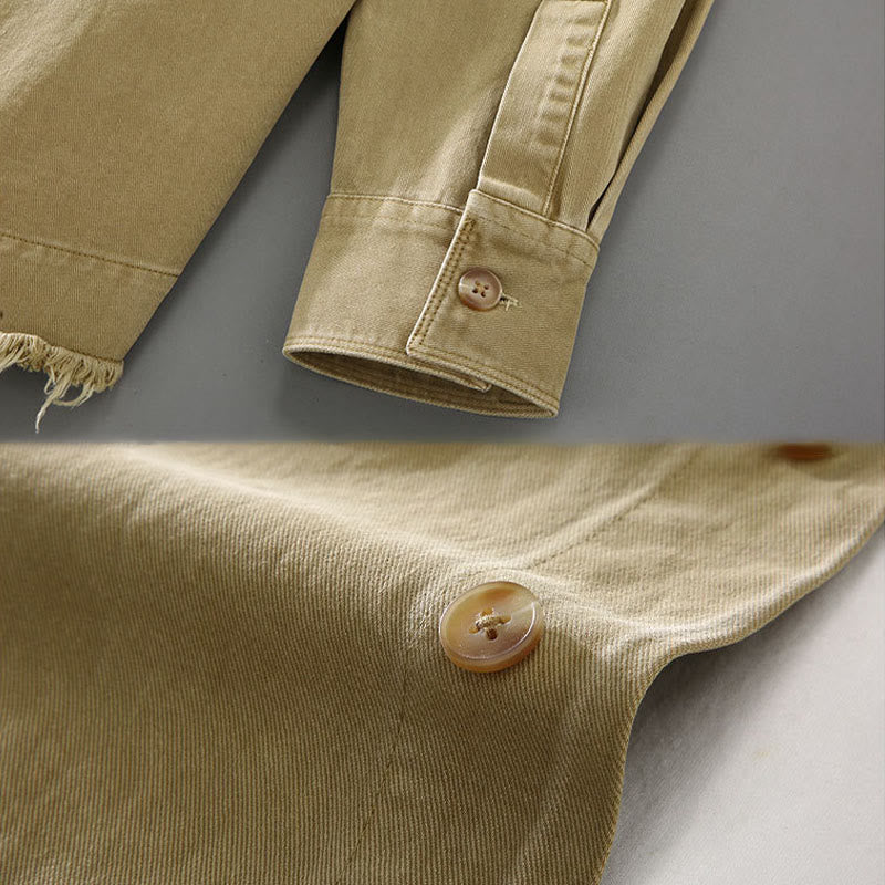 Buddha Stonesメンズ 純色 タッセル裾デザイン コットン 長袖シャツ ポケット付き - image 5