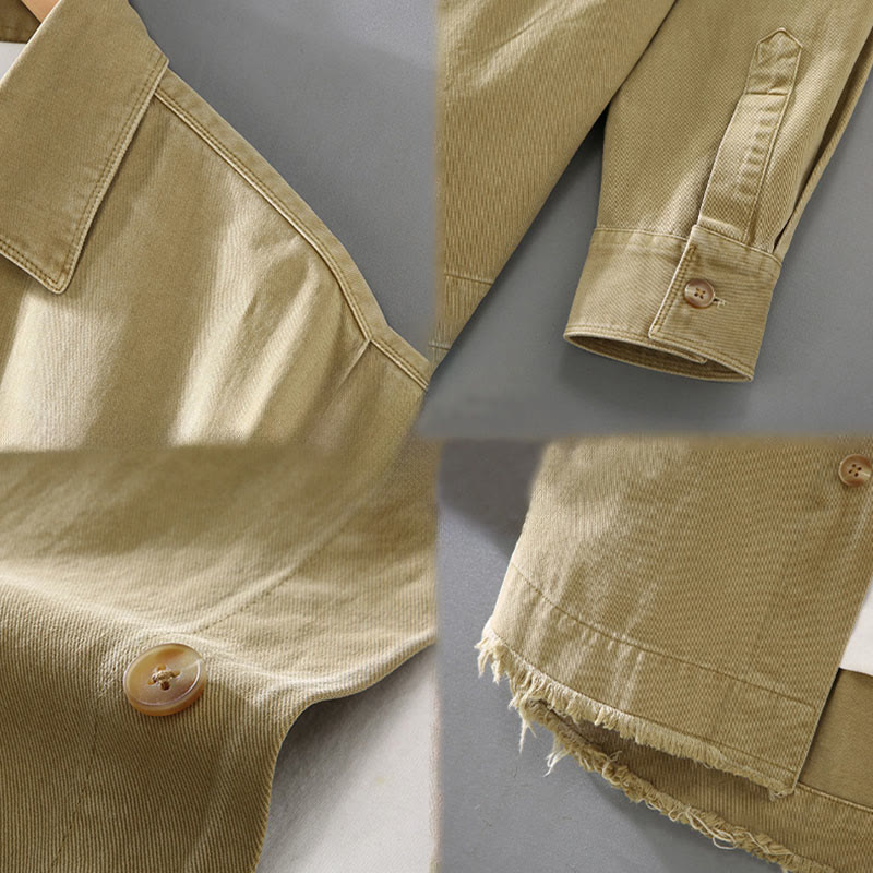 Buddha Stonesメンズ 純色 タッセル裾デザイン コットン 長袖シャツ ポケット付き - image 6