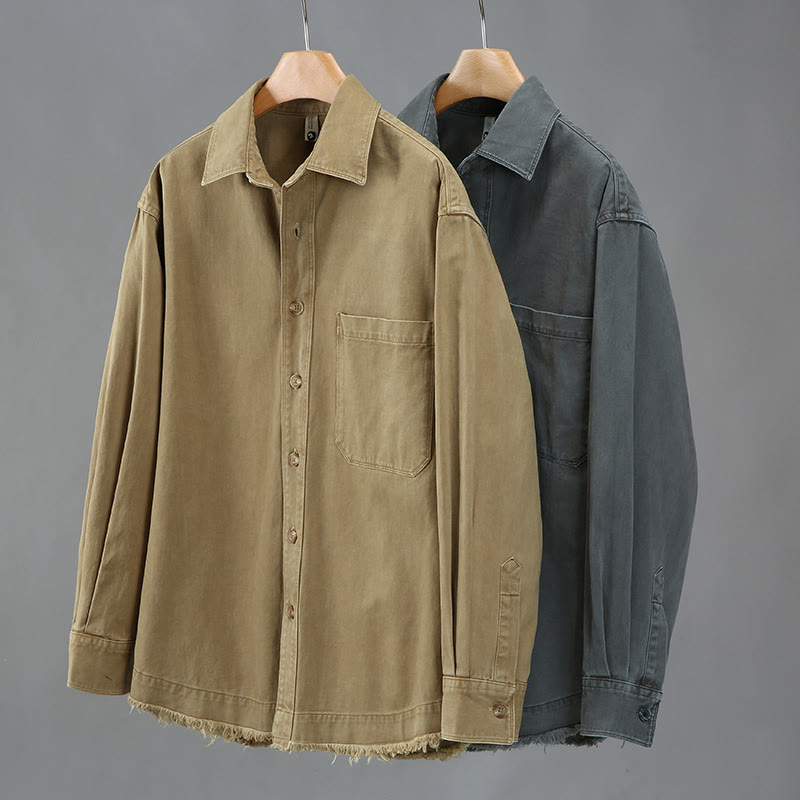 Buddha Stonesメンズ 純色 タッセル裾デザイン コットン 長袖シャツ ポケット付き - image 8