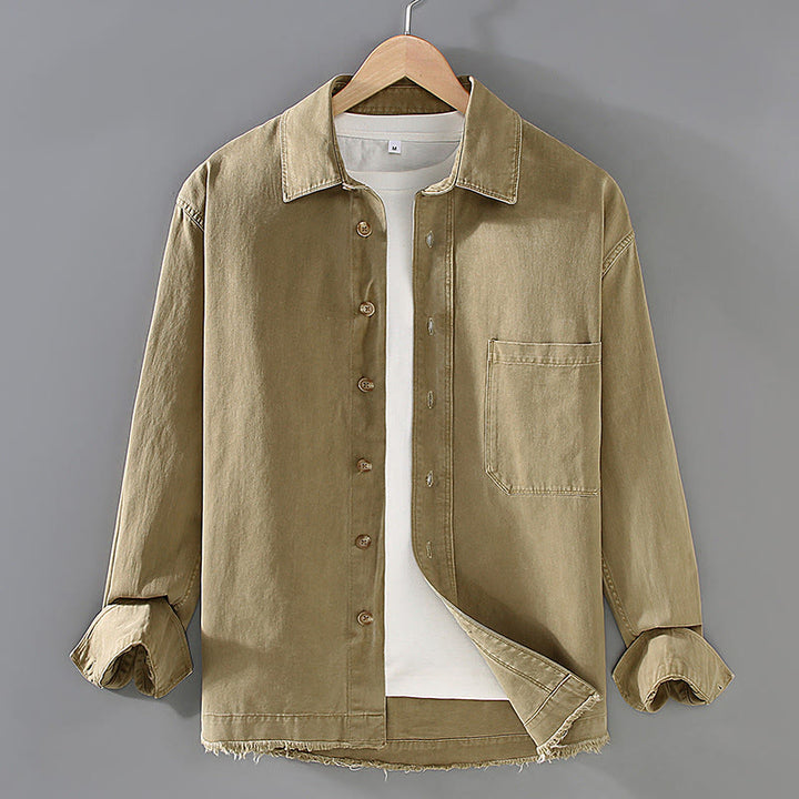 Buddha Stonesメンズ 純色 タッセル裾デザイン コットン 長袖シャツ ポケット付き - カーキ - US/UK/AU46、 EU56 (3XL) - image 1