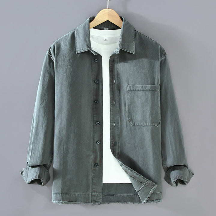 Buddha Stonesメンズ 純色 タッセル裾デザイン コットン 長袖シャツ ポケット付き - ライトスレートグレー - US/UK/AU46、 EU56 (3XL) - image 0