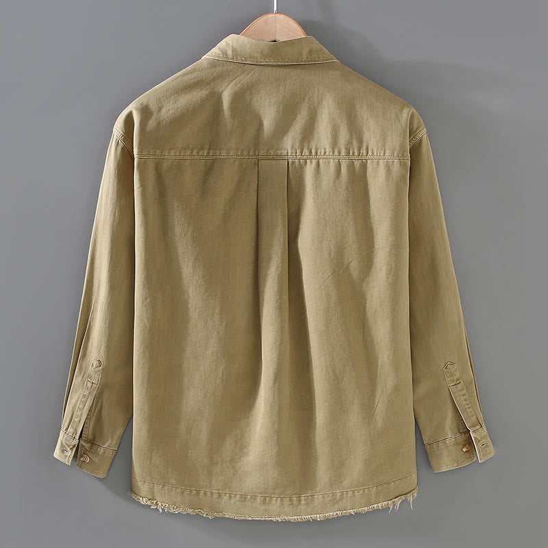 Buddha Stonesメンズ 純色 タッセル裾デザイン コットン 長袖シャツ ポケット付き - image 2