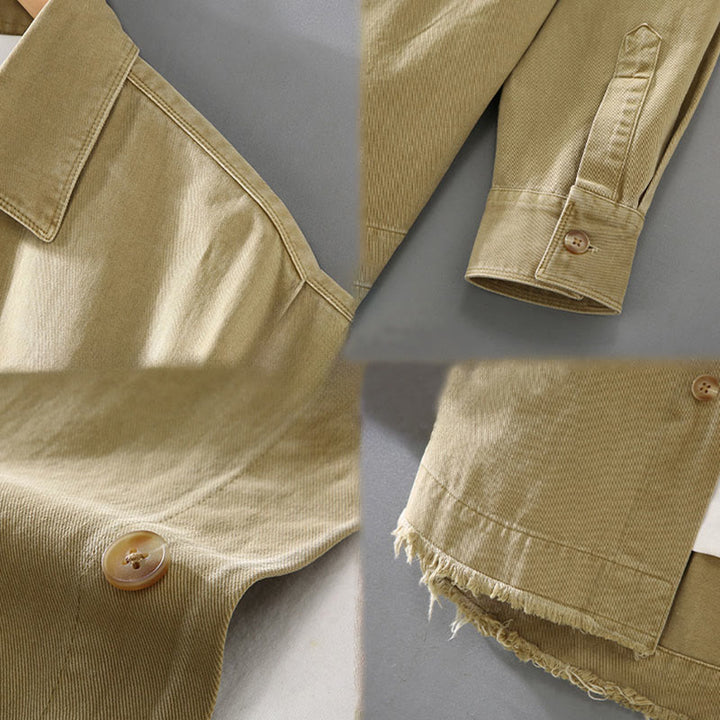 Buddha Stonesメンズ 純色 タッセル裾デザイン コットン 長袖シャツ ポケット付き - image 6