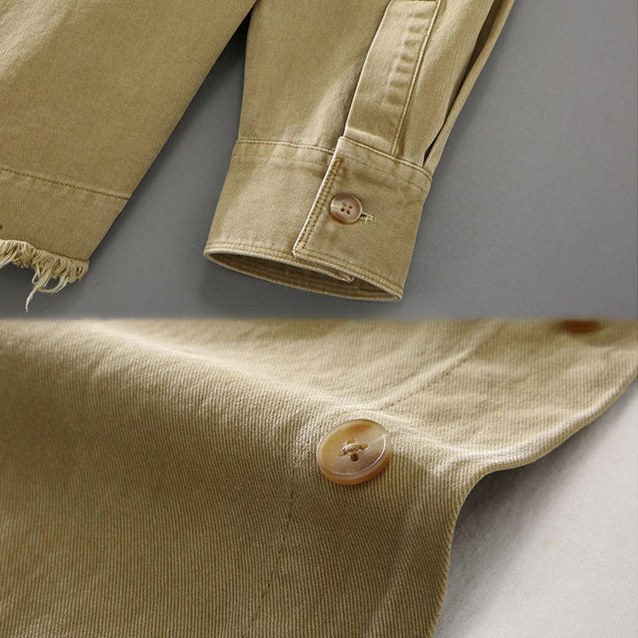 Buddha Stonesメンズ 純色 タッセル裾デザイン コットン 長袖シャツ ポケット付き - image 5