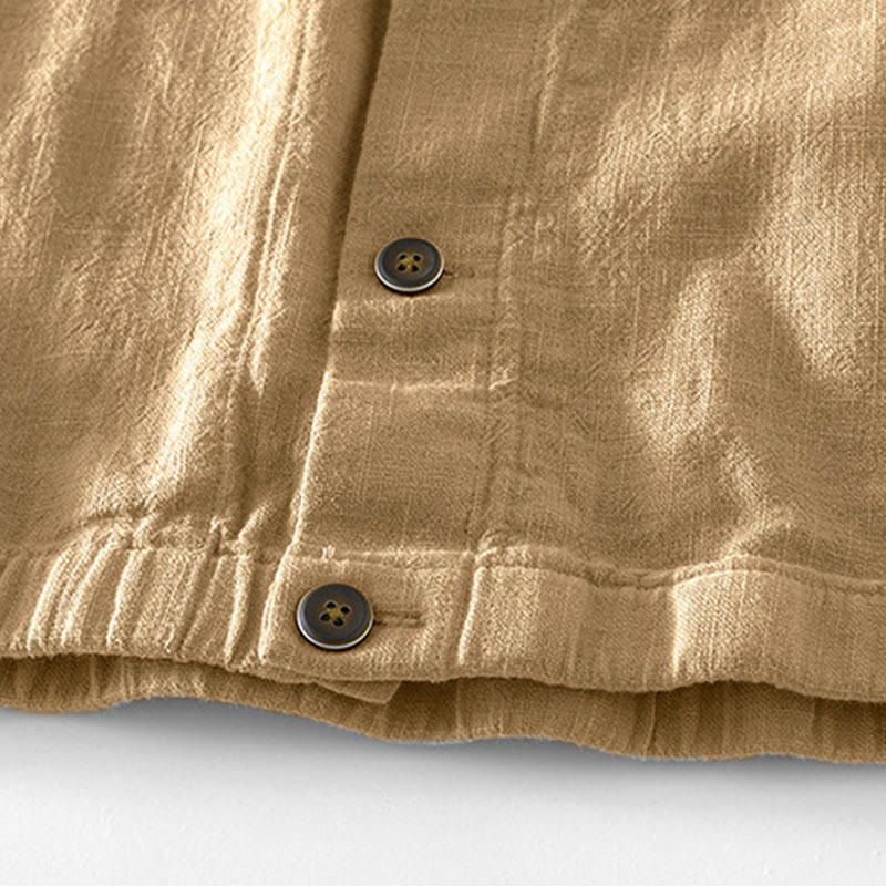 Buddha Stones通勤用 無地 シンプル ボタンデザイン メンズ 長袖 ラミー リネン ジャケット ポケット付き - image 4