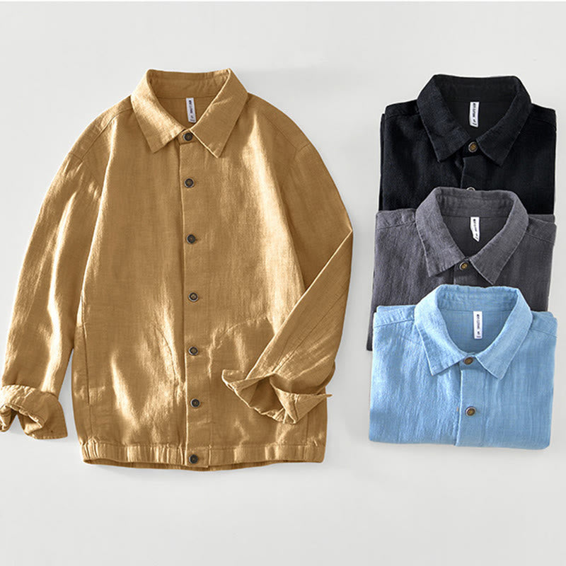 Buddha Stones通勤用 無地 シンプル ボタンデザイン メンズ 長袖 ラミー リネン ジャケット ポケット付き - image 26