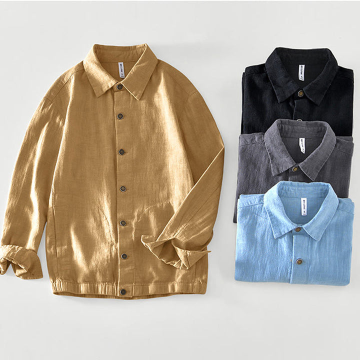 Buddha Stones通勤用 無地 シンプル ボタンデザイン メンズ 長袖 ラミー リネン ジャケット ポケット付き - image 26