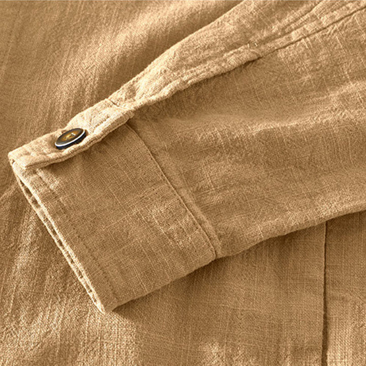 Buddha Stones通勤用 無地 シンプル ボタンデザイン メンズ 長袖 ラミー リネン ジャケット ポケット付き - image 3