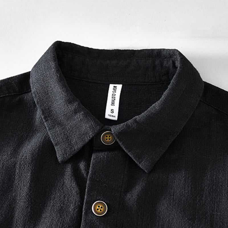 Buddha Stones通勤用 無地 シンプル ボタンデザイン メンズ 長袖 ラミー リネン ジャケット ポケット付き - image 6