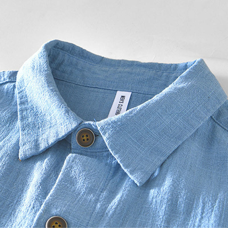 Buddha Stones通勤用 無地 シンプル ボタンデザイン メンズ 長袖 ラミー リネン ジャケット ポケット付き - image 21