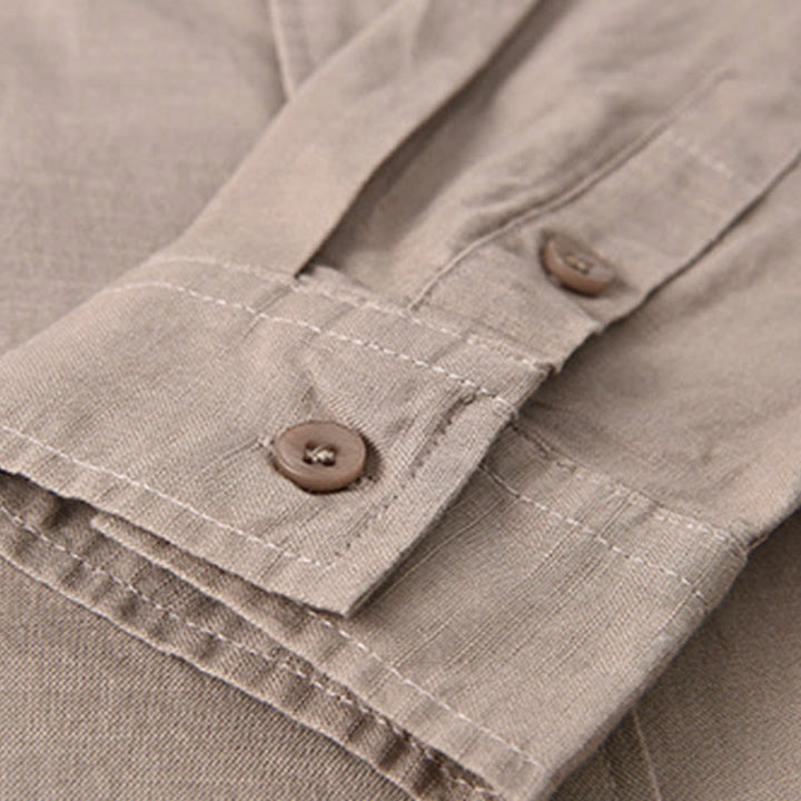 Buddha Stones メンズ 長袖 コットンリネン 無地 スタンドカラー ポケット付き カジュアルシャツ - image 31
