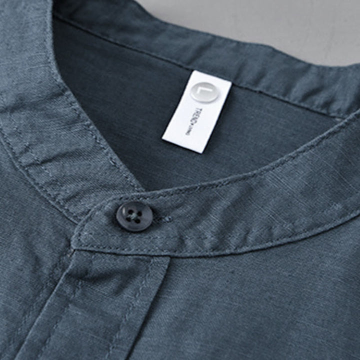 Buddha Stones メンズ 長袖 コットンリネン 無地 スタンドカラー ポケット付き カジュアルシャツ - image 26