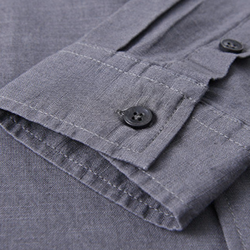 Buddha Stones メンズ 長袖 コットンリネン 無地 スタンドカラー ポケット付き カジュアルシャツ - image 36