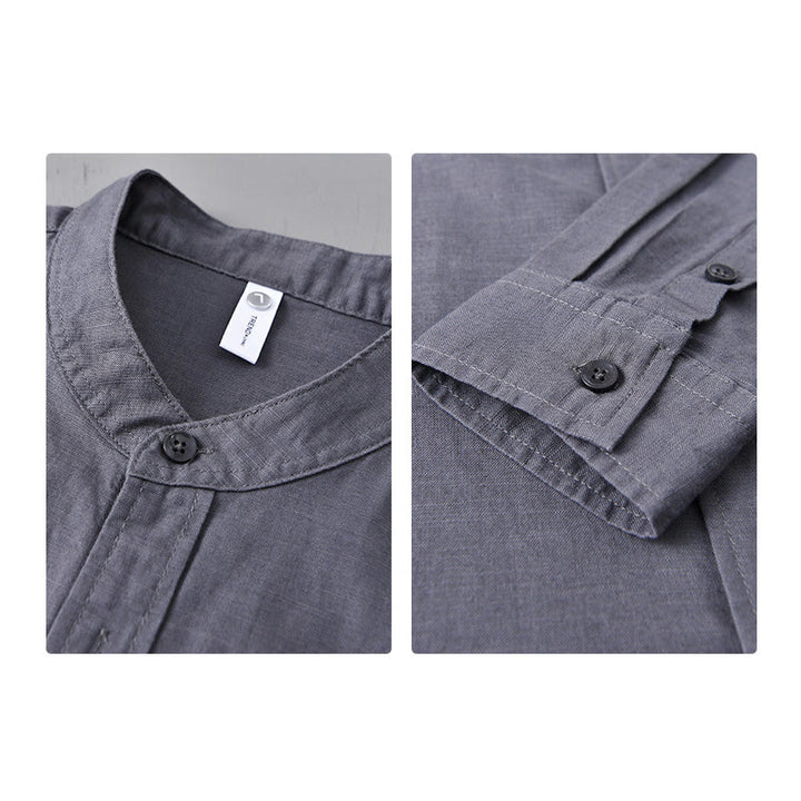 Buddha Stones メンズ 長袖 コットンリネン 無地 スタンドカラー ポケット付き カジュアルシャツ - image 35