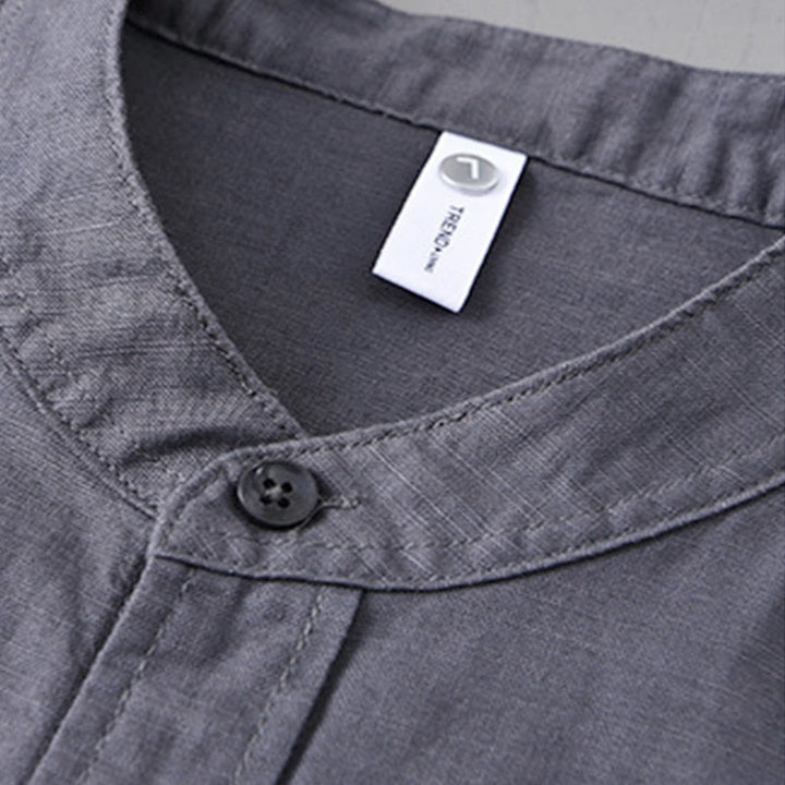 Buddha Stones メンズ 長袖 コットンリネン 無地 スタンドカラー ポケット付き カジュアルシャツ - image 34