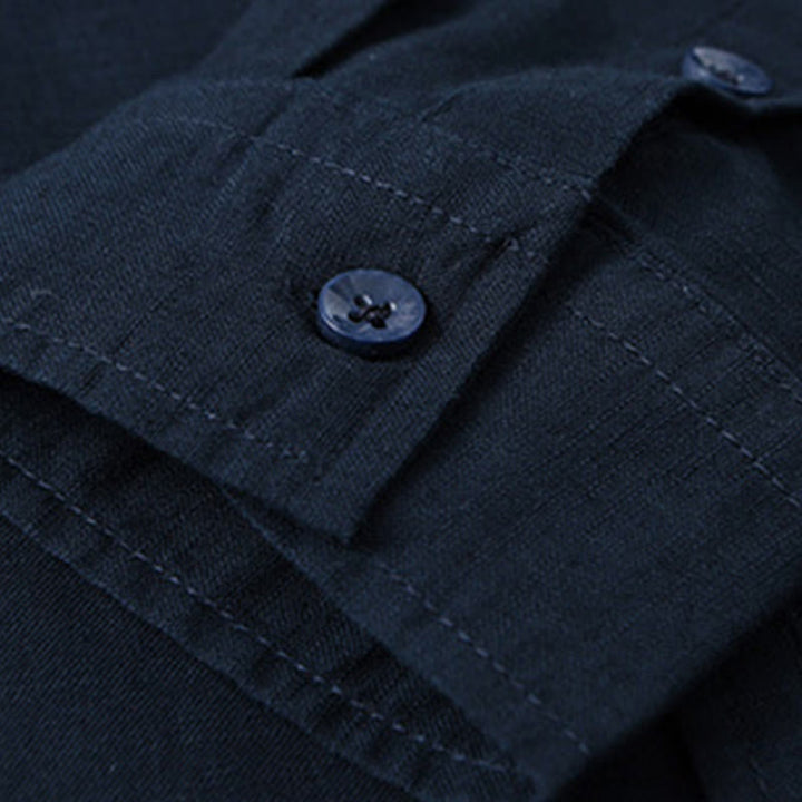 Buddha Stones メンズ 長袖 コットンリネン 無地 スタンドカラー ポケット付き カジュアルシャツ - image 40