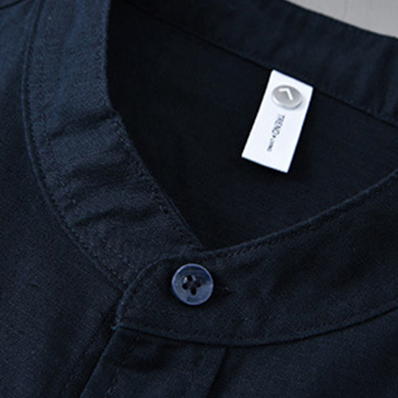 Buddha Stones メンズ 長袖 コットンリネン 無地 スタンドカラー ポケット付き カジュアルシャツ - image 39