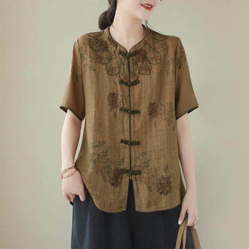 Buddha Stonesパープルフラワープリントカエルボタンデザインシャツ - US16、 UK/AU20、 EU48 (3XL) - image 0
