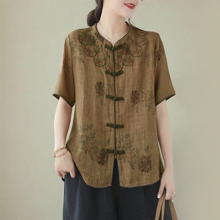 Buddha Stonesパープルフラワープリントカエルボタンデザインシャツ - US16、 UK/AU20、 EU48 (3XL) - image 0
