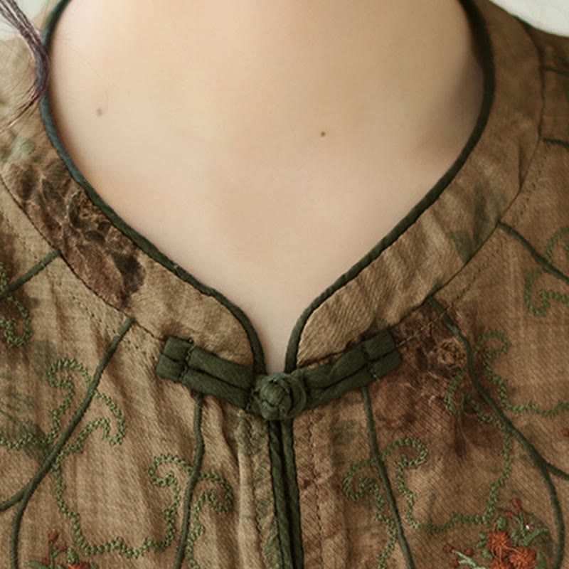 Buddha Stonesパープルフラワープリントカエルボタンデザインシャツ - image 8