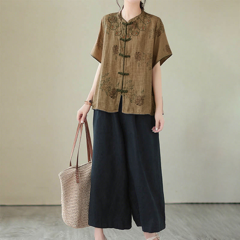 Buddha Stonesパープルフラワープリントカエルボタンデザインシャツ - image 11