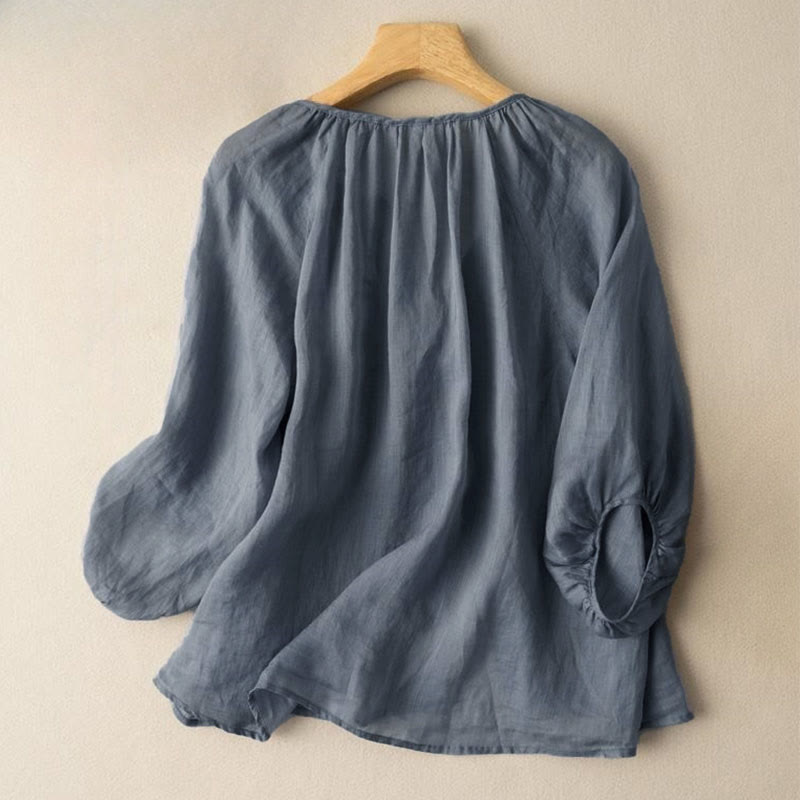 Buddha Stonesヴィンテージボタン 七分袖 パフスリーブ Vネック レディースシャツ - image 1