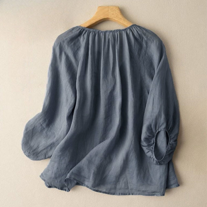 Buddha Stonesヴィンテージボタン 七分袖 パフスリーブ Vネック レディースシャツ - image 1