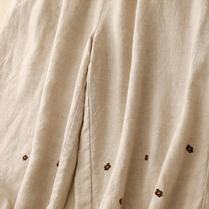 Buddha Stonesカジュアル刺繍花びらレディースコットンリネン7-8丈ハーレムパンツ ポケット付き - image 3