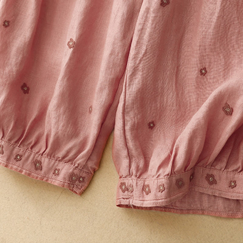 Buddha Stonesカジュアル刺繍花びらレディースコットンリネン7-8丈ハーレムパンツ ポケット付き - image 16