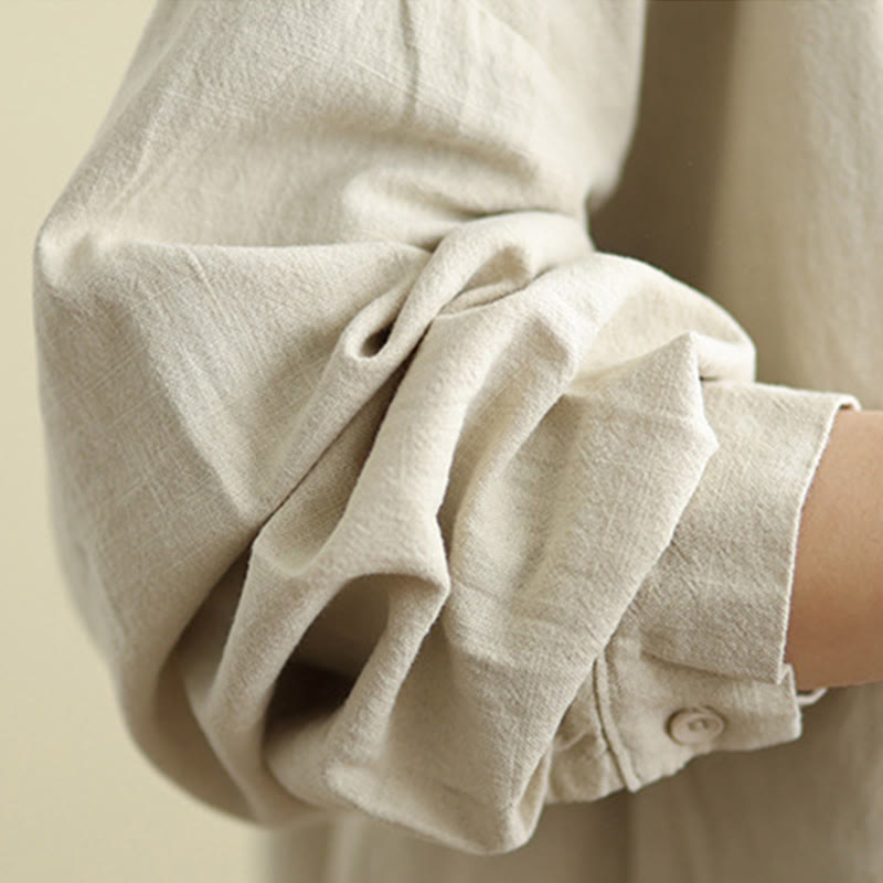 Buddha Stones無地デザイン 長袖 レディース コットンリネン ジャケット ポケット付き - image 5