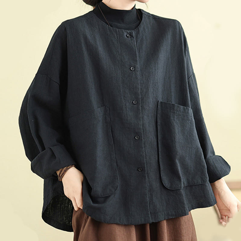 Buddha Stones無地デザイン 長袖 レディース コットンリネン ジャケット ポケット付き - image 16