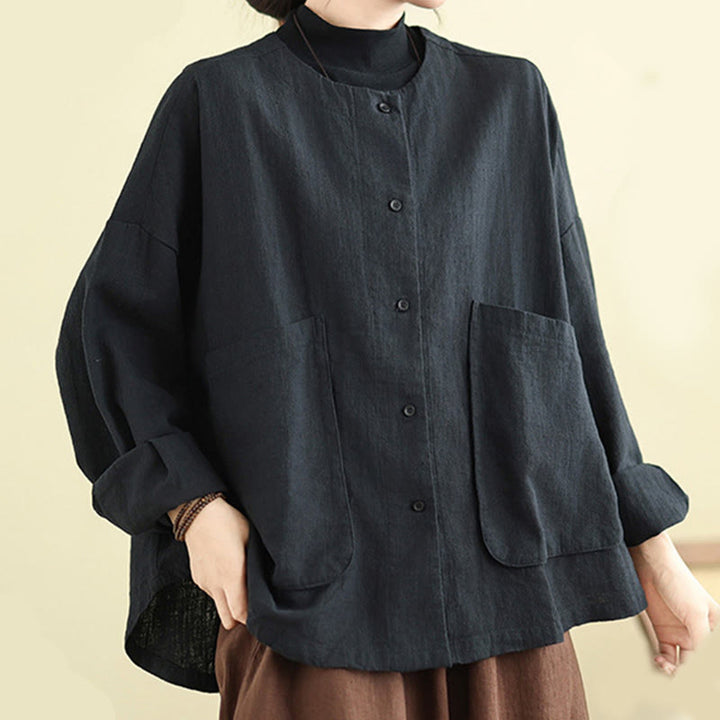 Buddha Stones無地デザイン 長袖 レディース コットンリネン ジャケット ポケット付き - image 16