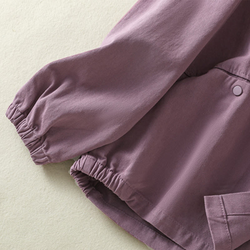 Buddha Stones無地ボタンデザイン スタンドカラー レディース コットンジャケット - image 7
