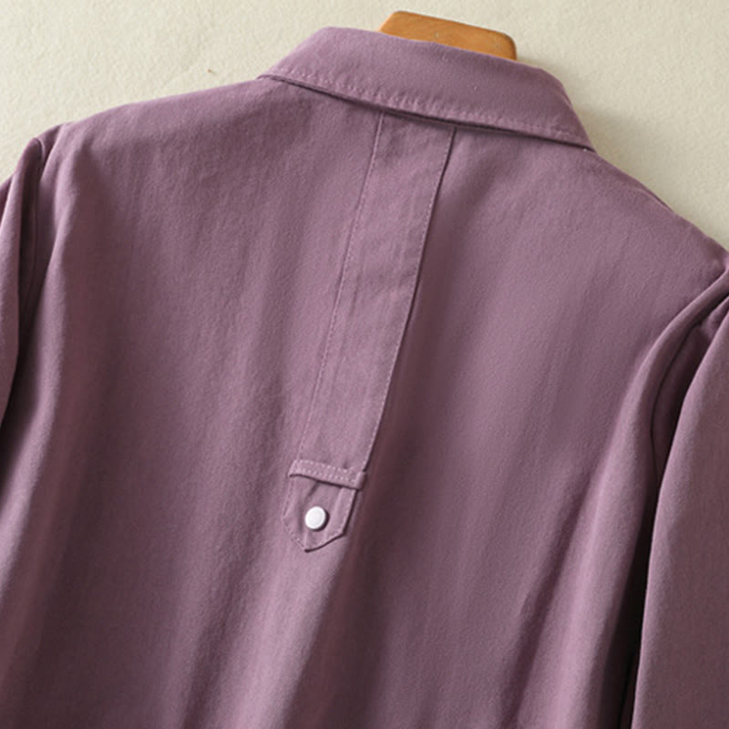 Buddha Stones無地ボタンデザイン スタンドカラー レディース コットンジャケット - image 3