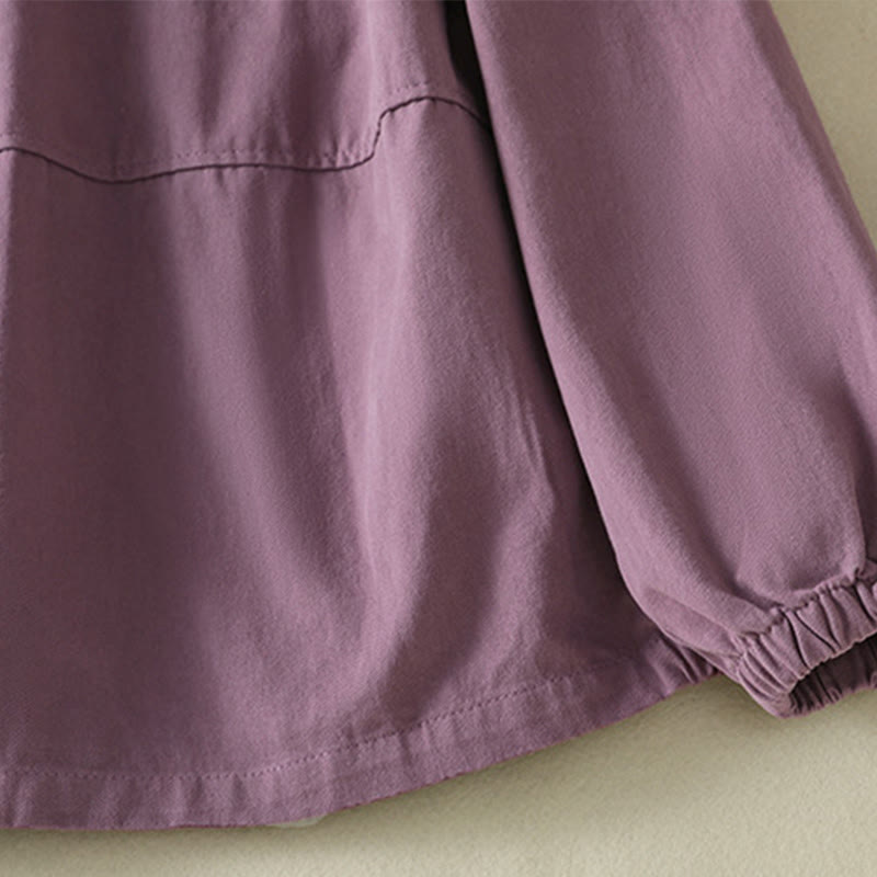 Buddha Stones無地ボタンデザイン スタンドカラー レディース コットンジャケット - image 4