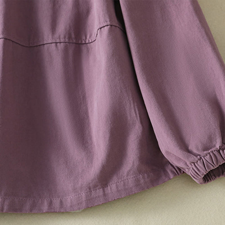 Buddha Stones無地ボタンデザイン スタンドカラー レディース コットンジャケット - image 4