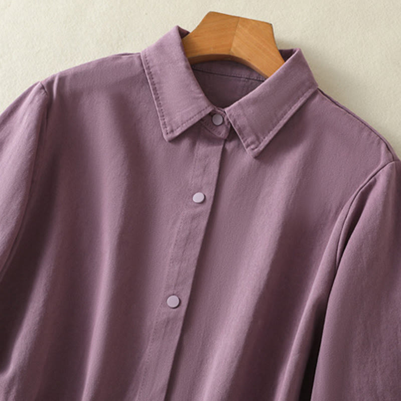 Buddha Stones無地ボタンデザイン スタンドカラー レディース コットンジャケット - image 2