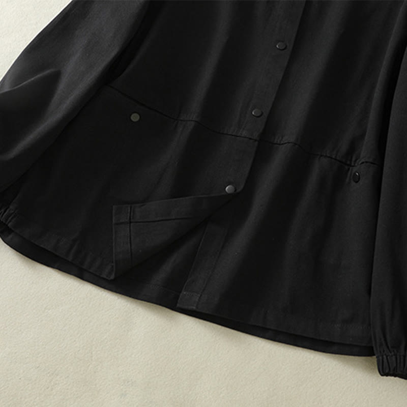 Buddha Stones無地ボタンデザイン スタンドカラー レディース コットンジャケット - image 15