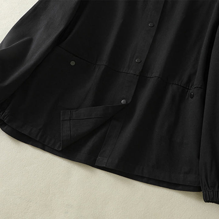 Buddha Stones無地ボタンデザイン スタンドカラー レディース コットンジャケット - image 15