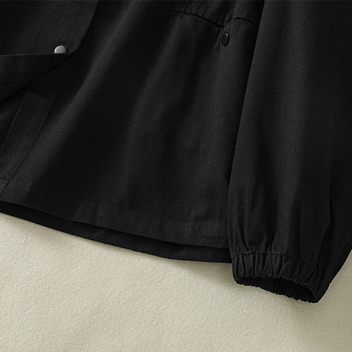 Buddha Stones無地ボタンデザイン スタンドカラー レディース コットンジャケット - image 10