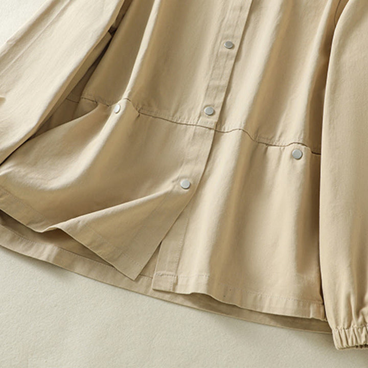 Buddha Stones無地ボタンデザイン スタンドカラー レディース コットンジャケット - image 21